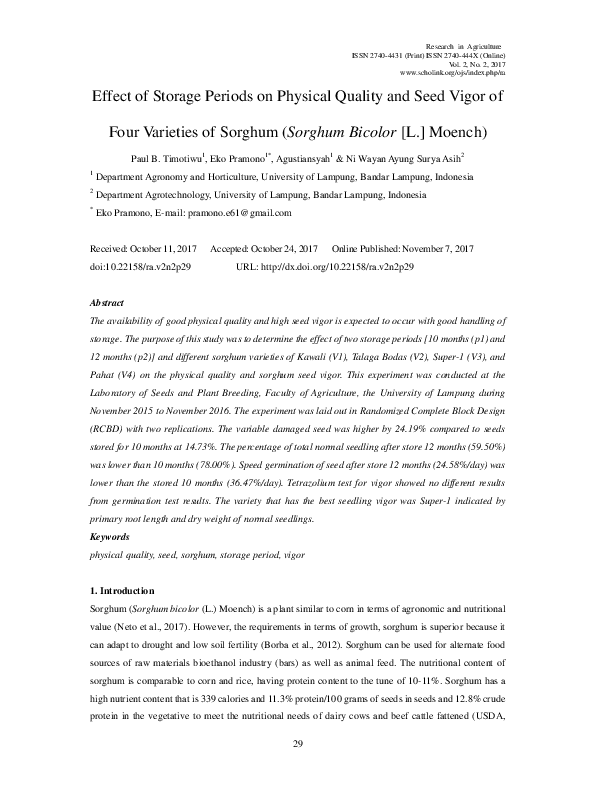 (PDF) Effect of Storage Periods on Physical Quality and Seed Vigor of ...