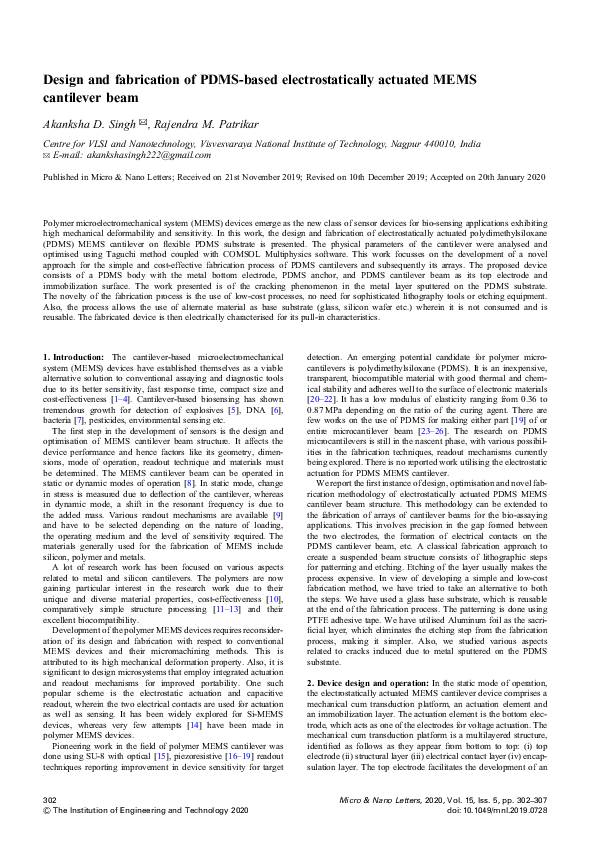 (PDF) Design and fabrication of PDMS based electrostatically actuated ...