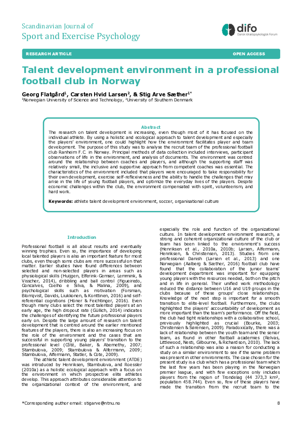 (PDF) Talent development environment in a professional football club in ...