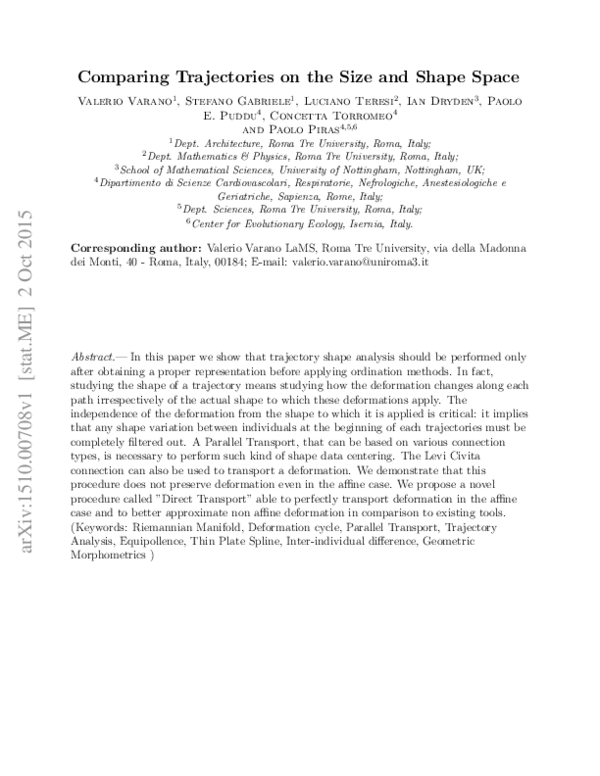 (PDF) Comparing Trajectories on the Size and Shape Space