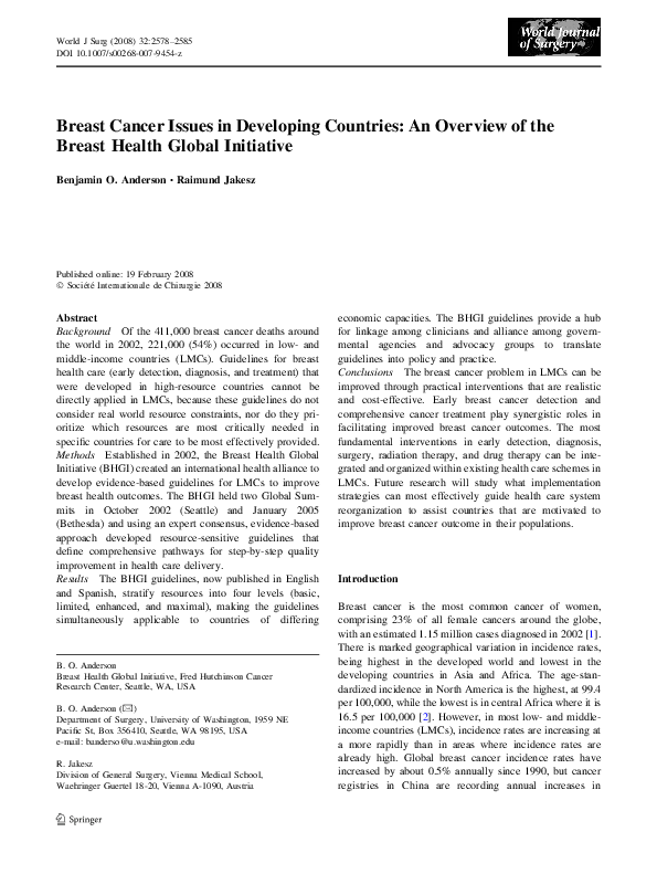 (PDF) Breast Cancer Issues in Developing Countries: An Overview of the ...
