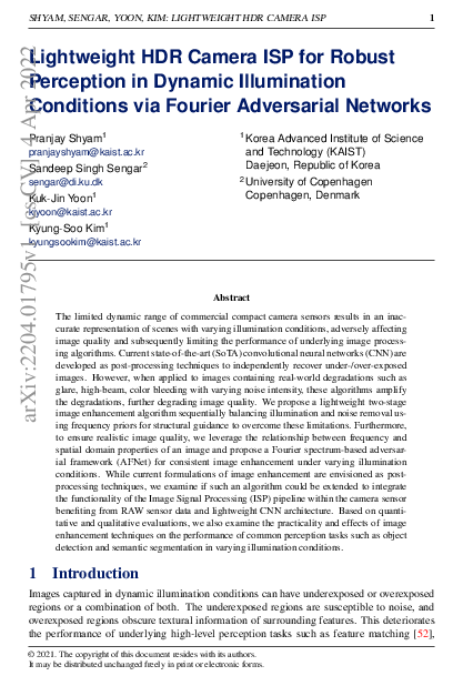 (PDF) Lightweight HDR Camera ISP for Robust Perception in Dynamic ...