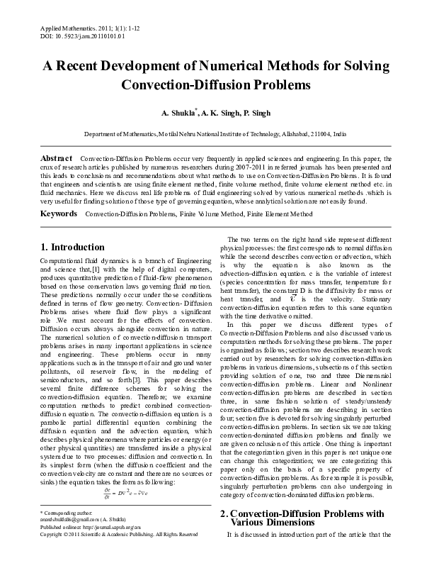 (PDF) A Recent Development of Numerical Methods for Solving Convection ...