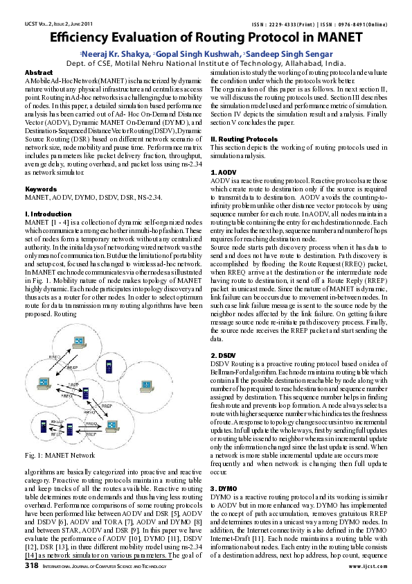 (PDF) Efficiency Evaluation of Routing Protocol in MANET