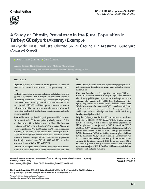 (PDF) A Study of Obesity Prevalence in the Rural Population in Turkey ...