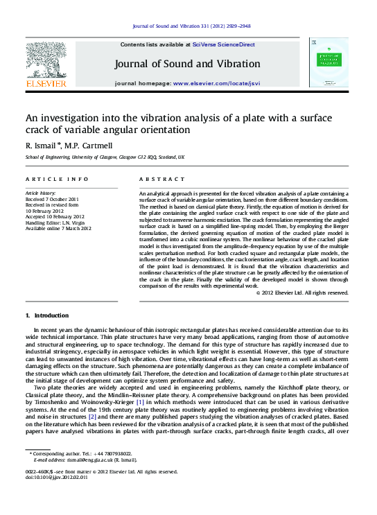 (PDF) An investigation into the vibration analysis of a plate with a ...