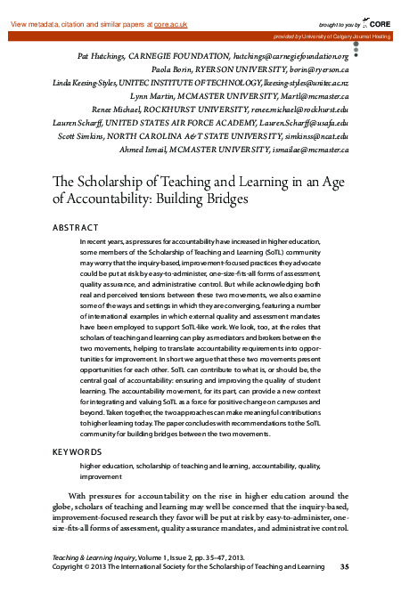 (PDF) The Scholarship of Teaching and Learning in an Age of ...
