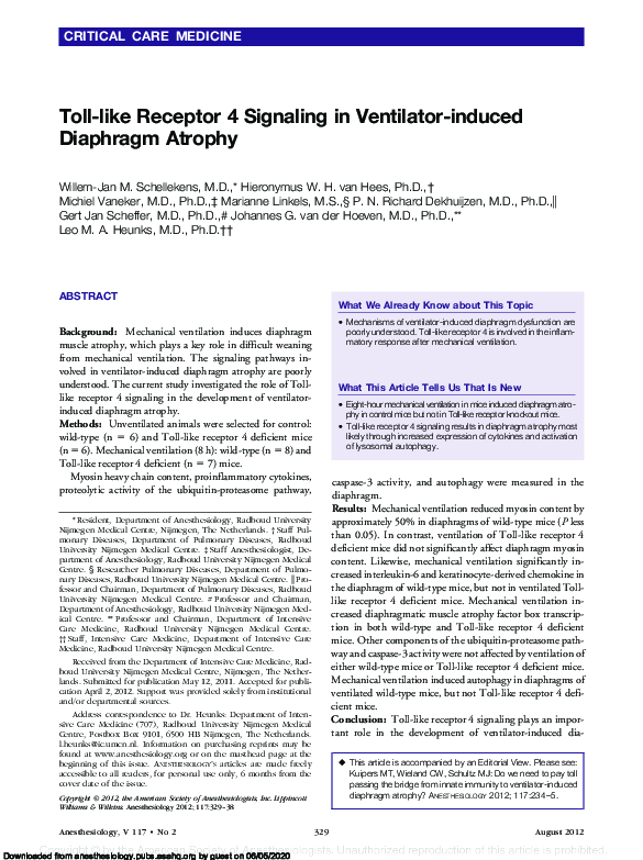 (PDF) Toll-like Receptor 4 Signaling in Ventilator-induced Diaphragm ...