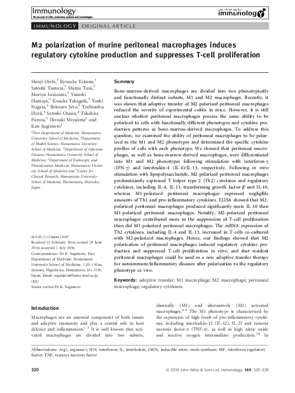 (PDF) M2 polarization of murine peritoneal macrophages induces ...