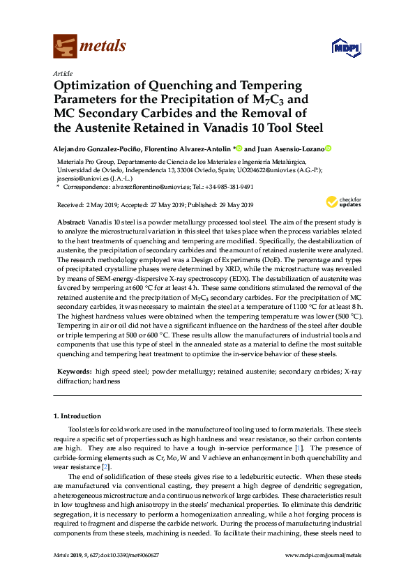 (PDF) Optimization of Quenching and Tempering Parameters for the ...
