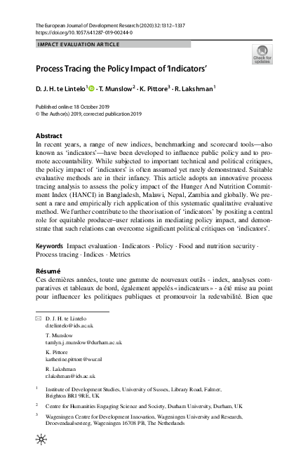 (PDF) Process Tracing the Policy Impact of ‘Indicators’