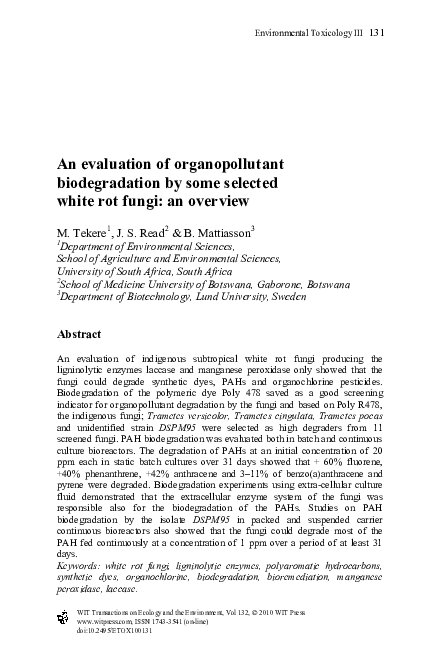 (PDF) An evaluation of organopollutant biodegradation by some selected ...