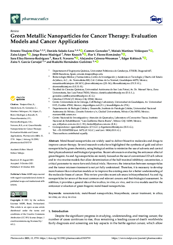 (PDF) Green Metallic Nanoparticles for Cancer Therapy: Evaluation ...