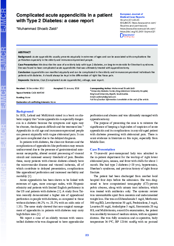 (PDF) Complicated acute appendicitis in a patient with Type 2 Diabetes ...