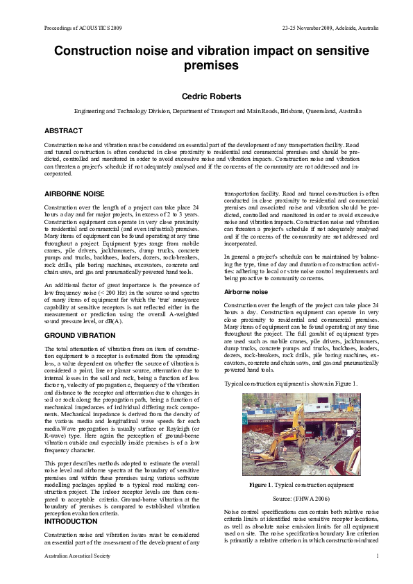 (PDF) Construction noise and vibration impact on sensitive premises