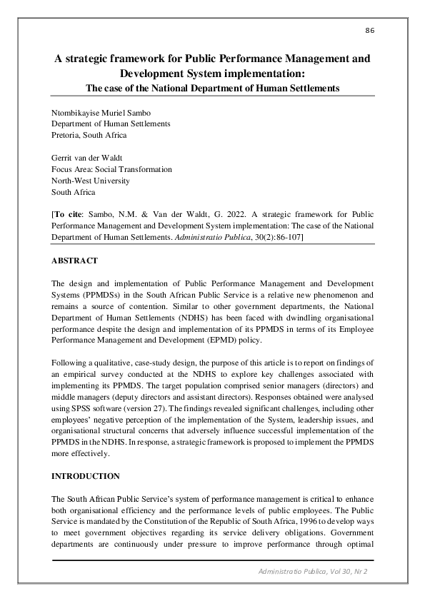 (PDF) A strategic framework for Public Performance Management and ...