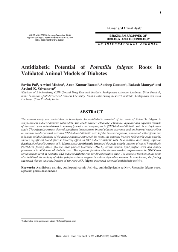 (PDF) Antidiabetic Potential of Potentilla fulgens Roots in Validated ...