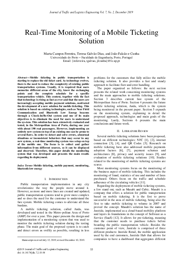 (PDF) Real-Time Monitoring of a Mobile Ticketing Solution
