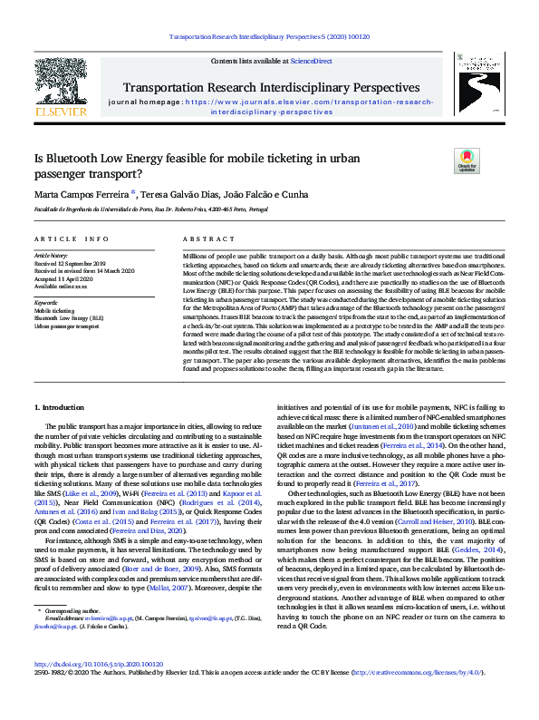 (PDF) Is Bluetooth Low Energy feasible for mobile ticketing in urban ...