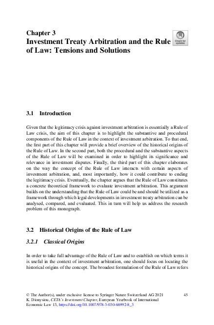 (PDF) Investment Treaty Arbitration and the Rule of Law: Tensions and ...