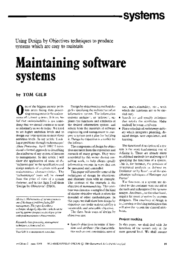 (PDF) Maintaining software systems | t gilb - Academia.edu