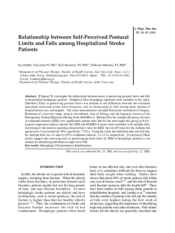(PDF) Relationship between Self-Perceived Postural Limits and Falls ...