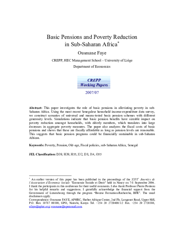 (PDF) Basic Pensions and Poverty Reduction in Sub-Saharan Africa
