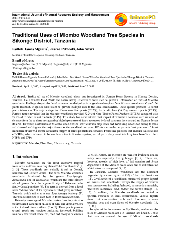 (PDF) Traditional Uses of Miombo Woodland Tree Species in Sikonge ...