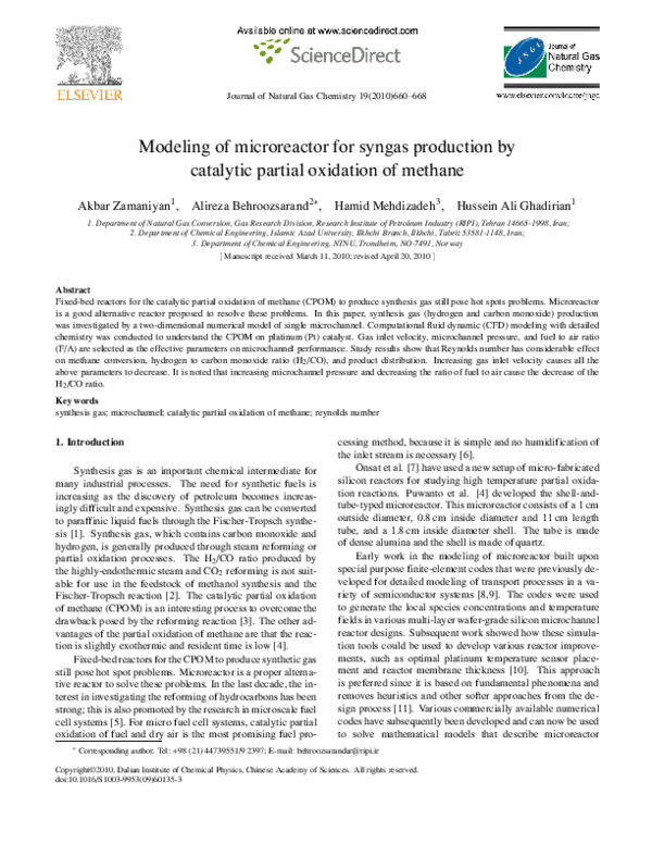 (PDF) Modeling of microreactor for syngas production by catalytic ...