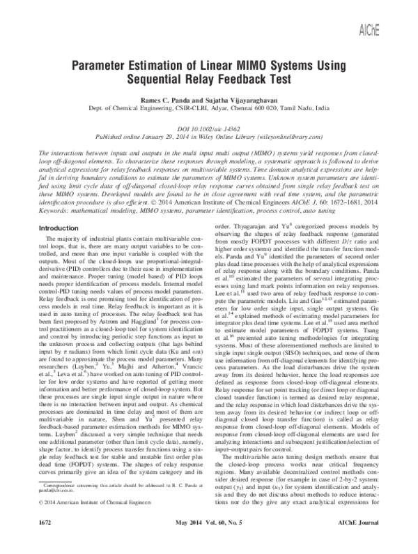(PDF) Parameter estimation of linear MIMO systems using sequential ...