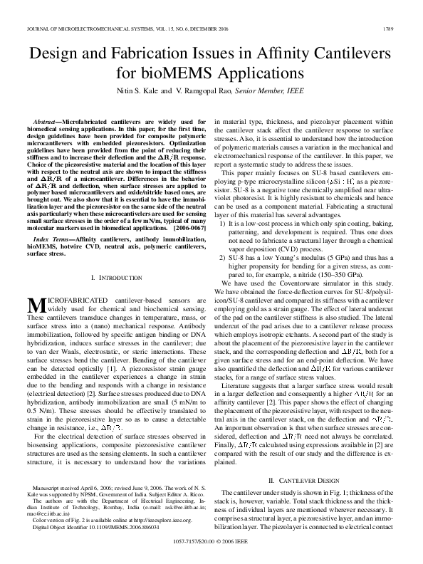 (PDF) Design and Fabrication Issues in Affinity Cantilevers for bioMEMS ...