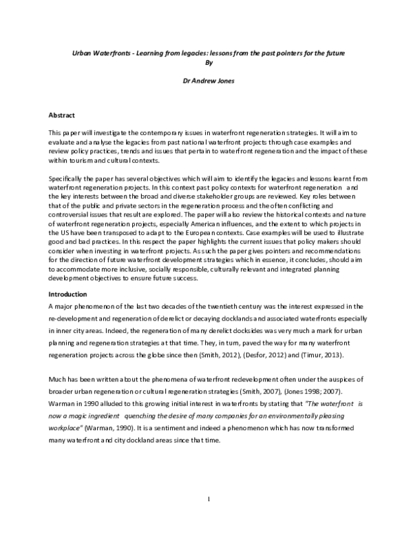 (PDF) Urban waterfronts : learning from legacies lessons from the past ...