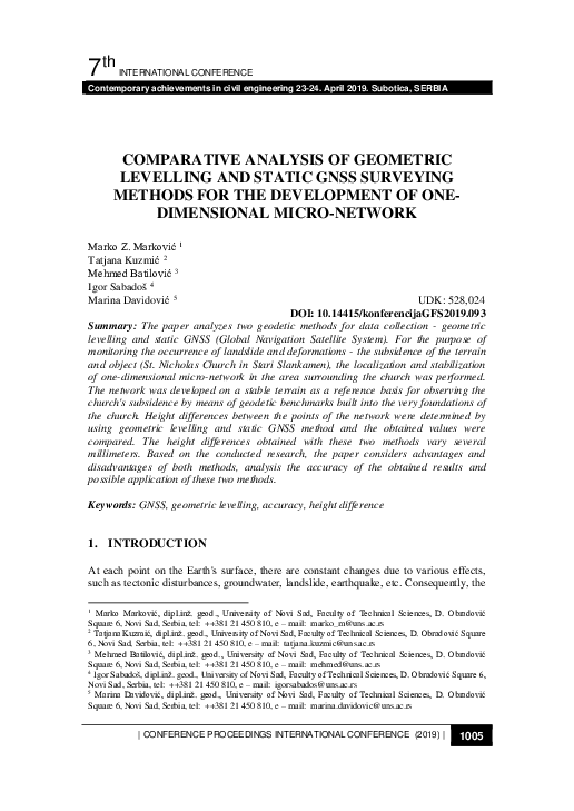 (PDF) Comparative Analysis of Geometric Levelling and Static GNSS ...