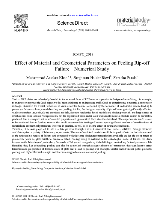 (PDF) Effect of Material and Geometrical Parameters on Peeling Rip-off ...