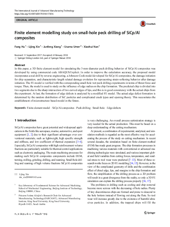 (PDF) Finite element modelling study on small-hole peck drilling of ...