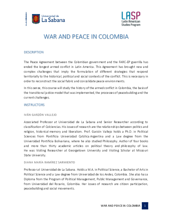 (PDF) War and Peace in Colombia