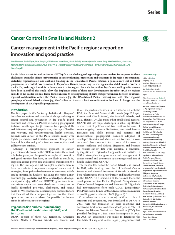(PDF) Cancer management in the Pacific region: a report on innovation ...