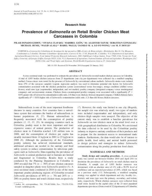 (PDF) Prevalence of Salmonella on Retail Broiler Chicken Meat Carcasses ...