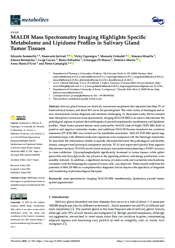 (PDF) MALDI Mass Spectrometry Imaging Highlights Specific Metabolome ...