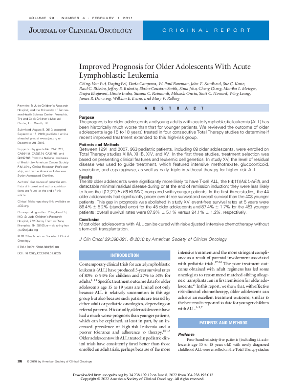 Curated visual reference: Leukemia In Senior Cats Support And Prognosis Reference: Pdf Improved Prognosis For Older Adolescents With Acute Lymphoblastic