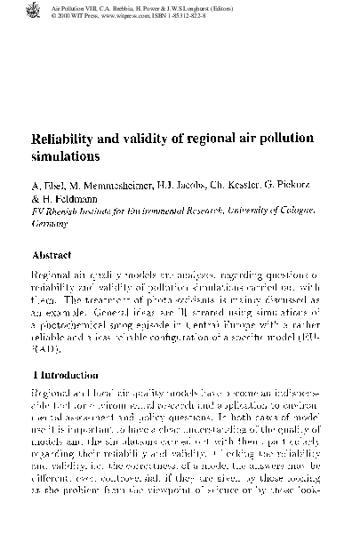 (PDF) Reliability And Validity Of Regional Air PollutionSimulations