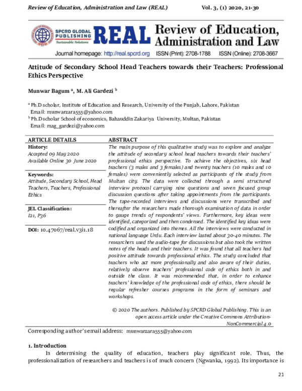 (PDF) Attitude of Secondary School Head Teachers towards their Teachers ...