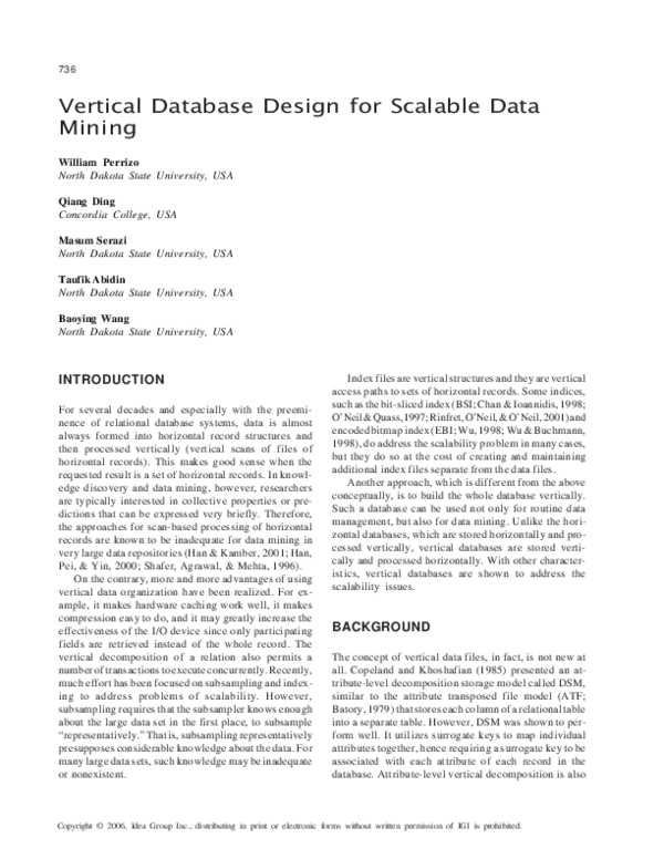 (PDF) Vertical Database Design for Scalable Data Mining