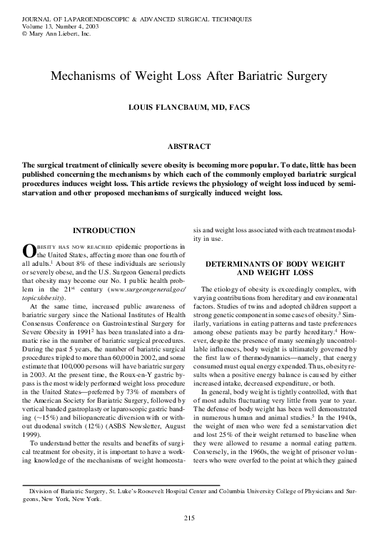 (PDF) Mechanisms of Weight Loss After Bariatric Surgery