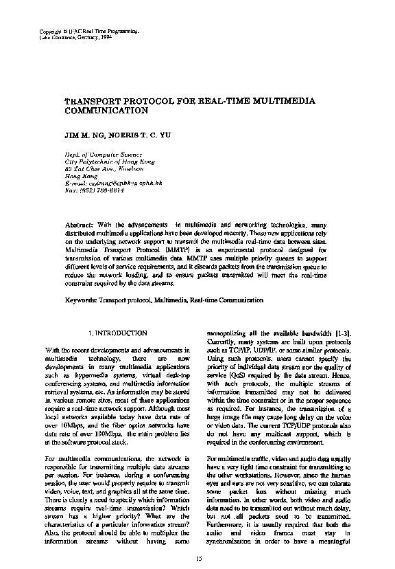 (PDF) Transport protocol for real-time multimedia communication