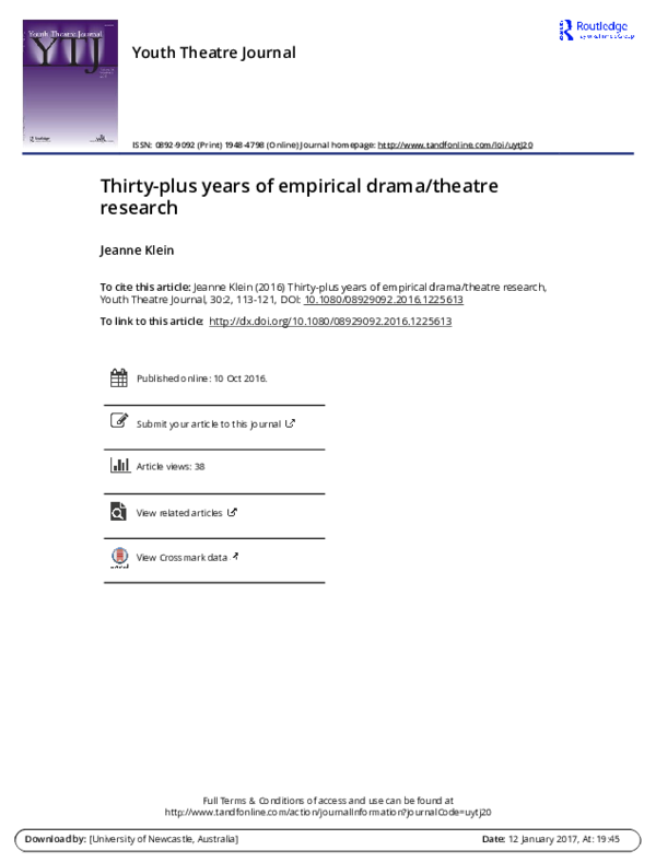 (PDF) Thirtyplus years of empirical drama/theatre research Jeanne