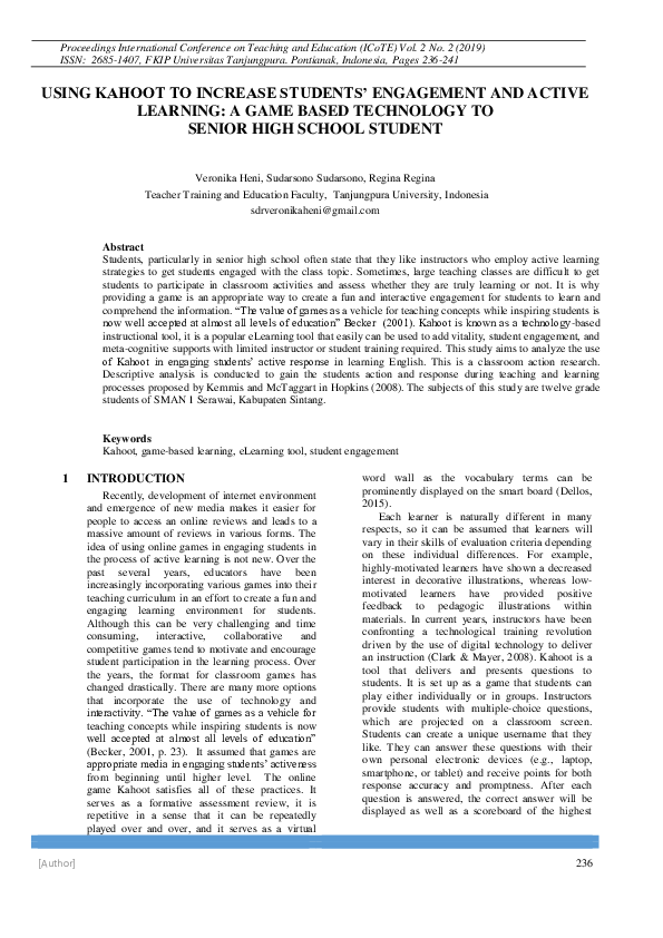 (PDF) Using Kahoot to Increase Students’ Engagement and Active Learning ...