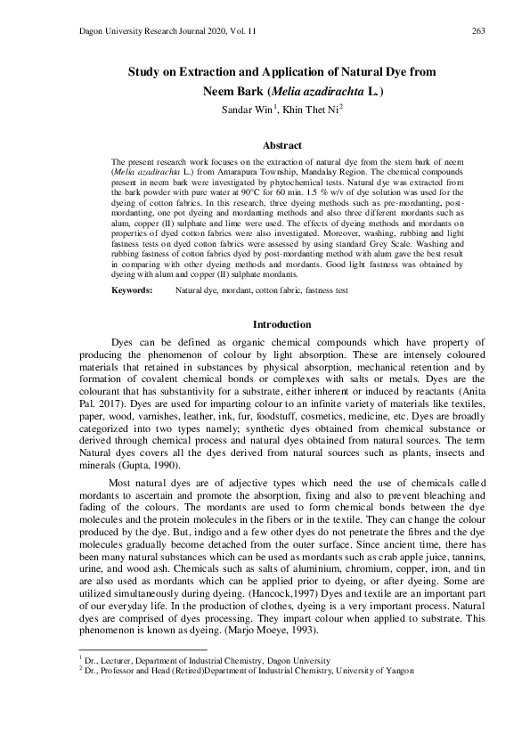 (PDF) Study on Extraction and Application of Natural Dye from Neem Bark ...
