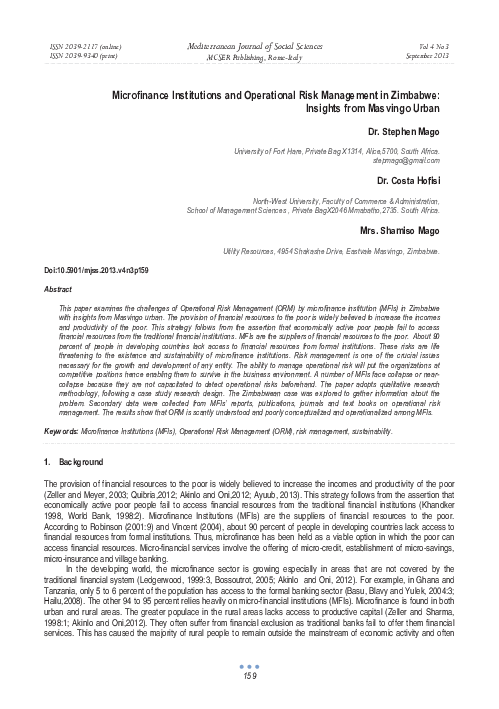 (PDF) Microfinance Institutions and Operational Risk Management in ...