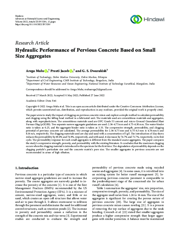 (PDF) Hydraulic Performance of Pervious Concrete Based on Small Size ...